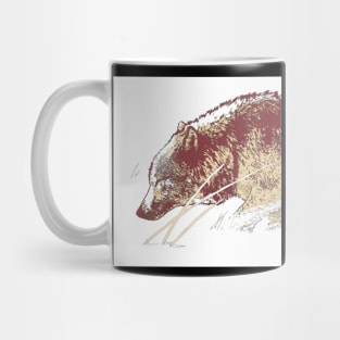 the timber wolf walking in the snow and light Mug